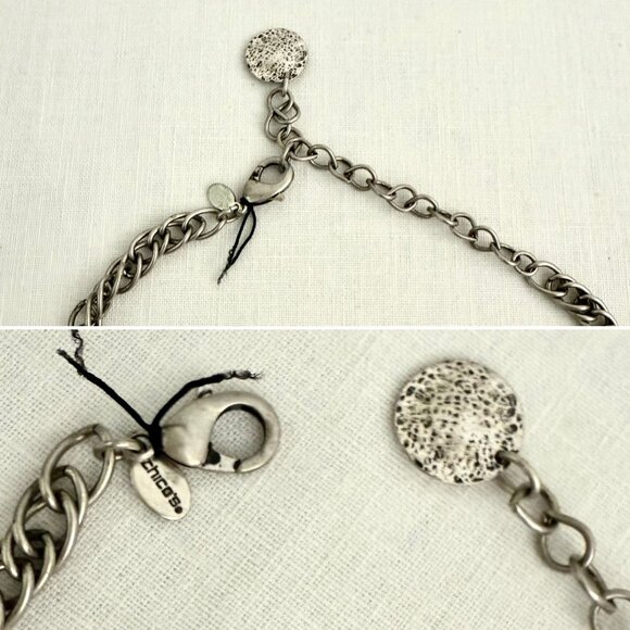 Chicos Hammered Disc Bib Necklace 17 to 20in Silver Tone Statement Chain - Picture 4 of 15